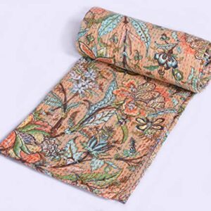 MAVISS HOMES Beautiful and Comfortable Indian Vintage Floral Printed Cotton Kantha Quilt | Throw Blanket Bedspread | Vintage Quilt | Home Décor |Bedding; Floral 8