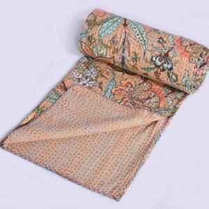 MAVISS HOMES Beautiful and Comfortable Indian Vintage Floral Printed Cotton Kantha Quilt | Throw Blanket Bedspread | Vintage Quilt | Home Décor |Bedding; Floral 8