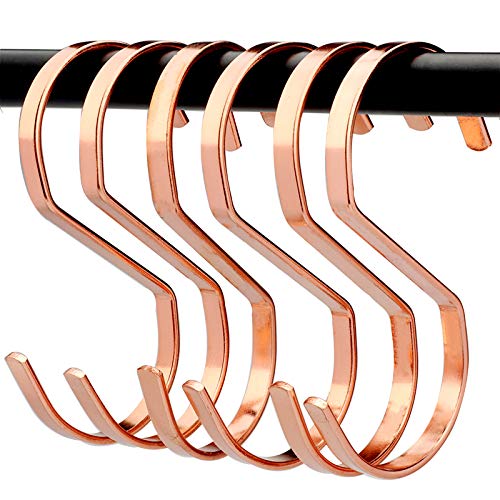 6 Pieces, Rose Gold S Flat Hooks, Used in Kitchen, Office, Bathroom, Closet, Basket, Outdoor, Metal S-Shaped Hook, S-Shaped Hanger Hook.