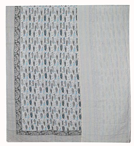 MAVISS HOMES Indian Hand Block Fish Printed Kantha Quilt | Vintage Handmade Cotton Kantha Throw Blanket Bedspread Home Decore |Bedding | Super Soft Cozy Vibe Blanket; Multicolour