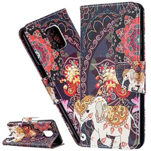 asdsinfor compatible with xiaomi redmi note 9s case wallet case, credit cards slot with stand function for pu leather flip compatible with redmi note 9 pro/note 9 pro max flower elephant bfch