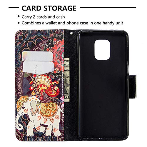 Asdsinfor Compatible with Xiaomi Redmi Note 9S Case Wallet Case, Credit Cards Slot with Stand Function for PU Leather Flip Compatible with Redmi Note 9 Pro/Note 9 Pro Max Flower Elephant BFCH