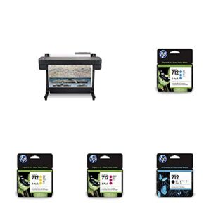 hp designjet t630 large format wireless plotter printer - 36" (5hb11a), with multipack and high-capacity genuine ink cartridges (10 inks) - bundle