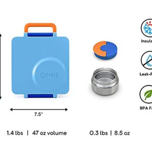 OmieBox Deluxe Bundle Set - Insulated Bento Lunch Box With Thermos PLUS Reusable Fork and Spoon with Case - (Blue)