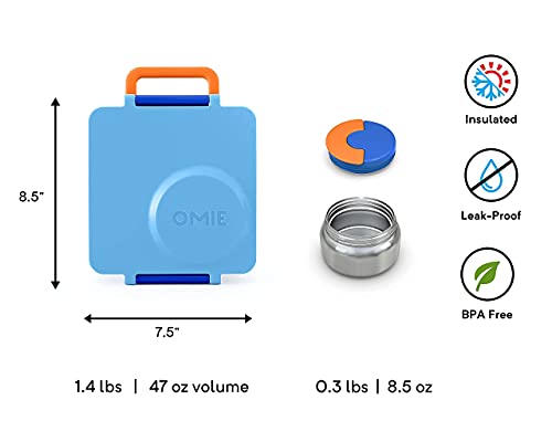 OmieBox Deluxe Bundle Set - Insulated Bento Lunch Box With Thermos PLUS Reusable Fork and Spoon with Case - (Blue)