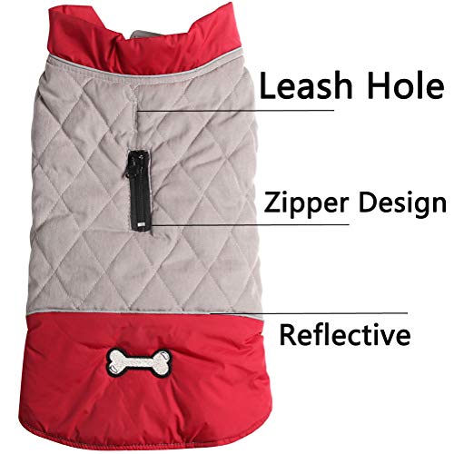 Vecomfy Reversible Dog Coats for Small Dogs Waterproof Warm Dog Jacket for Cold Winter,Red and Grey M