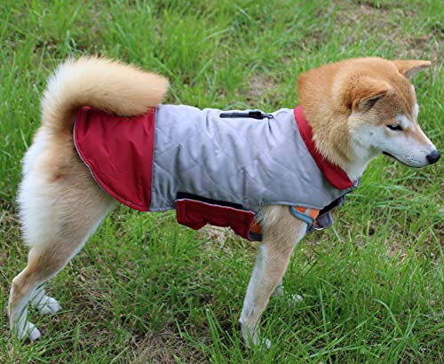 Vecomfy Reversible Dog Coats for Small Dogs Waterproof Warm Dog Jacket for Cold Winter,Red and Grey M