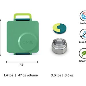 OmieBox Bento Box for Kids Insulated Bento Lunch Box with Leak Proof Thermos Food Jar, 3 Compartments + Sunrise Utensil Set with Case