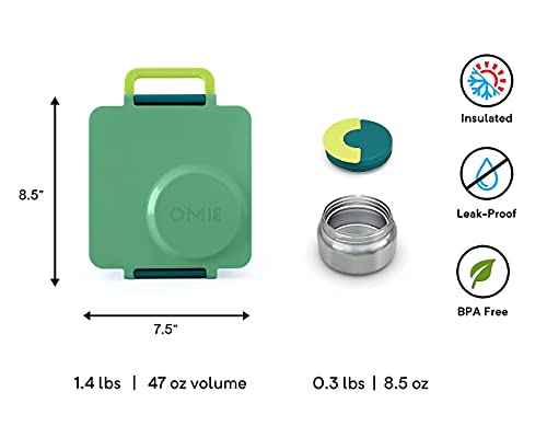 OmieBox Bento Box for Kids Insulated Bento Lunch Box with Leak Proof Thermos Food Jar, 3 Compartments + Sunrise Utensil Set with Case