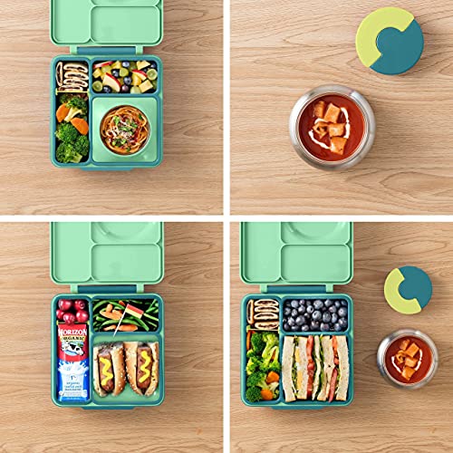 OmieBox Bento Box for Kids Insulated Bento Lunch Box with Leak Proof Thermos Food Jar, 3 Compartments + Sunrise Utensil Set with Case