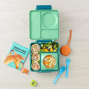 OmieBox Bento Box for Kids Insulated Bento Lunch Box with Leak Proof Thermos Food Jar, 3 Compartments + Sunrise Utensil Set with Case