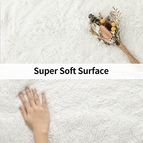 Merelax Modern Soft Fluffy Large Shaggy Rug for Bedroom Livingroom Dorm Kids Room Indoor Home Decorative, Non-Slip Plush Furry Fur Area Rugs Comfy Nursery Accent Floor Carpet 4'x6' Ivory