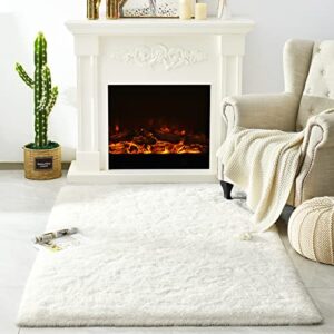 Merelax Modern Soft Fluffy Large Shaggy Rug for Bedroom Livingroom Dorm Kids Room Indoor Home Decorative, Non-Slip Plush Furry Fur Area Rugs Comfy Nursery Accent Floor Carpet 4'x6' Ivory