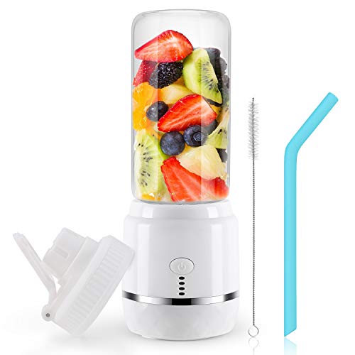 Portable Blender USB Rechargeable, Personal Blender Single Serve Blender, Small Blender Shakes Travel Blender Cup 400ml (FDA and BPA free) (white)…