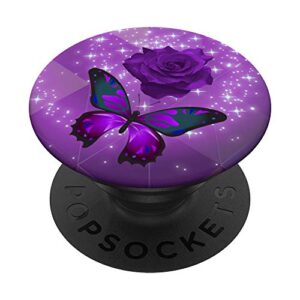 rose flower cell phone button pop up holder purple butterfly popsockets popgrip: swappable grip for phones & tablets