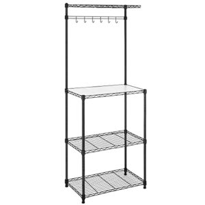 songmics kitchen baker’s rack, adjustable microwave stand, space-saving storage rack with 4 shelves 6 hooks, for pots, pans, spice bottles, in the kitchen, apartment, studio, black ulgr040b01