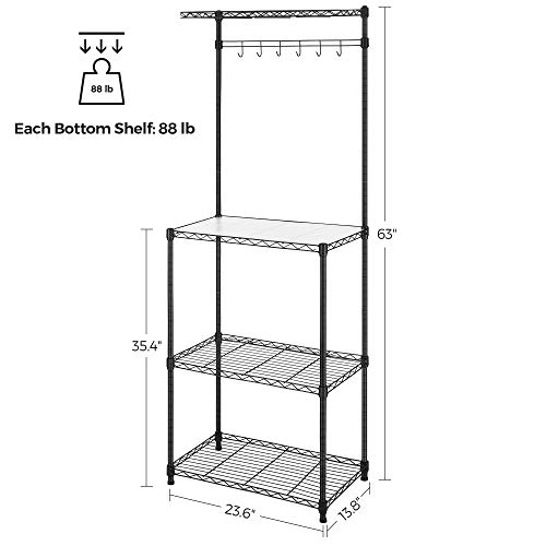 SONGMICS Kitchen Baker’s Rack, Adjustable Microwave Stand, Space-Saving Storage Rack with 4 Shelves 6 Hooks, for Pots, Pans, Spice Bottles, in the Kitchen, Apartment, Studio, Black ULGR040B01