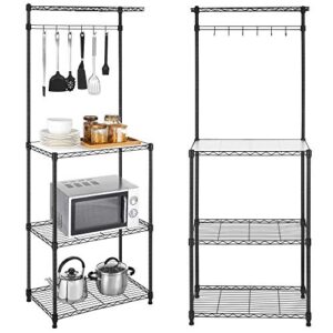 SONGMICS Kitchen Baker’s Rack, Adjustable Microwave Stand, Space-Saving Storage Rack with 4 Shelves 6 Hooks, for Pots, Pans, Spice Bottles, in the Kitchen, Apartment, Studio, Black ULGR040B01