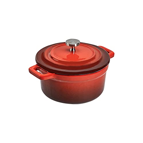 AmazonCommercial Enameled Cast Iron Covered Mini Cocotte, 10.3-Ounce, Red