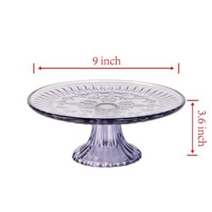 KMwares 9" D Colored Glass Round Cake Stand, Serving Platter, Multifunctional Dessert Plate with Beautiful Lavender Color for Wedding, Birthday Party, Kicthen Baking Ware