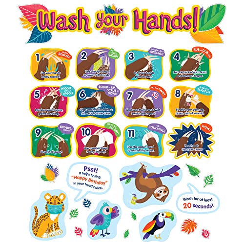 Carson Dellosa One World Wash Your Hands Bulletin Board Set, Carson Dellosa Social Distancing Classroom Decorations, 45 Pieces