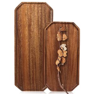 renawe set of 2 wooden serving platters charcuterie boards large acacia wood platter 16" & 13" wood trays charcuterie platter dish plate candle tray fruit cheese serving board food platters