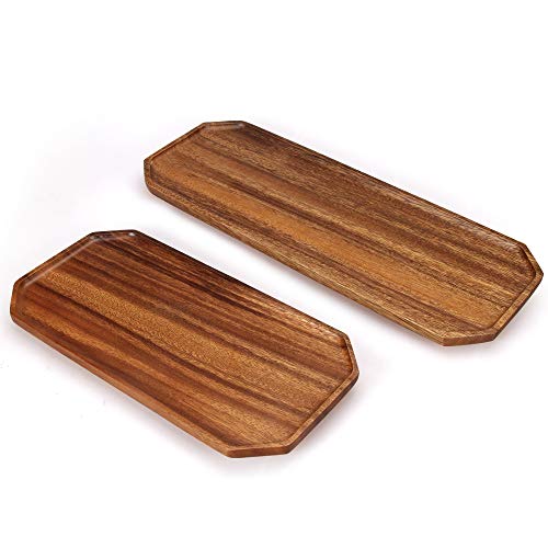 Renawe Set of 2 Wooden Serving Platters Charcuterie Boards Large Acacia Wood Platter 16" & 13" Wood Trays Charcuterie Platter Dish Plate Candle Tray Fruit Cheese Serving Board Food Platters
