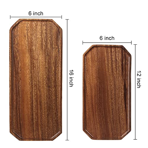 Renawe Set of 2 Wooden Serving Platters Charcuterie Boards Large Acacia Wood Platter 16" & 13" Wood Trays Charcuterie Platter Dish Plate Candle Tray Fruit Cheese Serving Board Food Platters