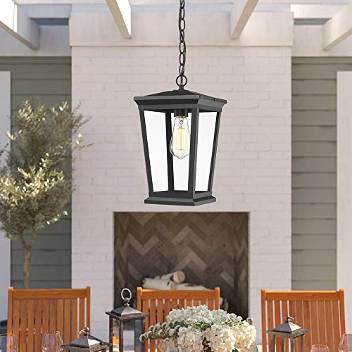 Odeums Outdoor Pendant Lights, Exterior Pendant Lighting Fixture, Outdoor Pendant Hanging Light Black, Pendant Ceiling Light