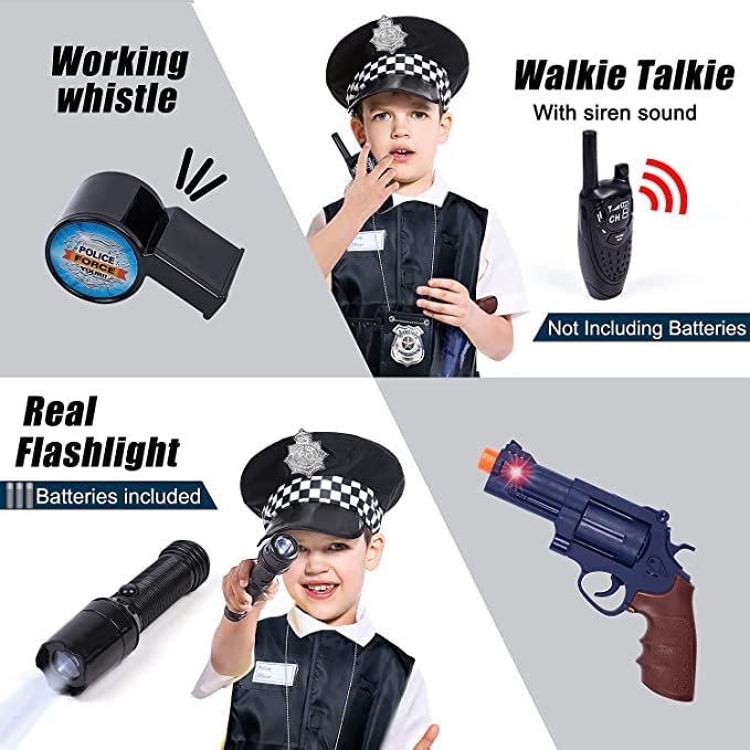 Police Costume for Kids Police Officer Dress Up set Halloween Role Play Kit for 3 4 5 6 7 8 Years old Boys Girls