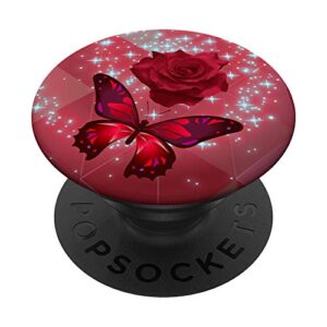 rose flower cell phone button pop up holder red butterfly popsockets popgrip: swappable grip for phones & tablets