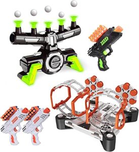 usa toyz astroshot shooting game bundle - astroshot zero gx glow in the dark floating target with 1 foam dart gun and astroshot gyro with 2 foam dart guns and rotating target, includes darts and balls