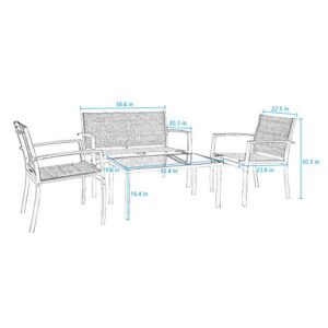 Tuoze 4 Pieces Outdoor Patio Furniture Set Conversation Set with Glass Coffee Table Bistro Set with Loveseat Garden Yard Lawn and Balcony (Grey)