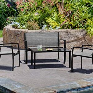 Tuoze 4 Pieces Outdoor Patio Furniture Set Conversation Set with Glass Coffee Table Bistro Set with Loveseat Garden Yard Lawn and Balcony (Grey)