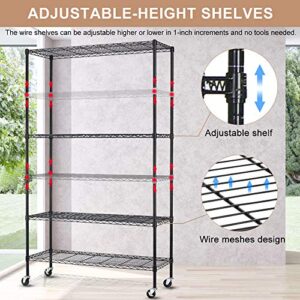 6 Tier Wire Shelving Storage Metal Shelf Standing Shelf Units NSF Shelf Height Adjustable Garage Shelving 48"x18"x82" with Wheels/Feet Levelers 2100lbs Capacity Commercial Shelving, Black