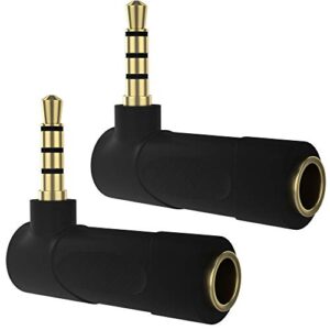 airfit 3.5mm angle male to female audio adapter, 90 degree right angle gold-plated trs stereo jack plug aux connector compatible with headset, tablets, mp3 players, game controller, speakers (2 pack)
