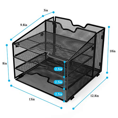 Mesh Office Supplies Desk Organizer,Meshist Metal Desktop Document Holder Organizer with 4 Letter Paper Tray and 1 Vertical Section,Black
