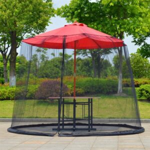 7.5-11 FT Patio Umbrella Mosquito Net, Polyester Mesh Umbrella Screen, Universal Canopy Umbrella Mosquito Netting with Zipper Door and Adjustable Rope, Fit Outdoor Umbrellas and Patio Tables