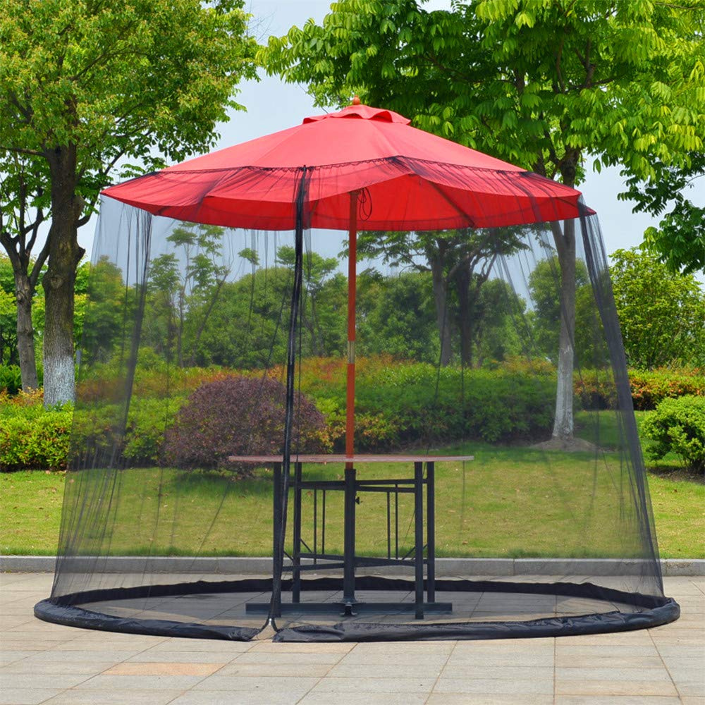 7.5-11 FT Patio Umbrella Mosquito Net, Polyester Mesh Umbrella Screen, Universal Canopy Umbrella Mosquito Netting with Zipper Door and Adjustable Rope, Fit Outdoor Umbrellas and Patio Tables