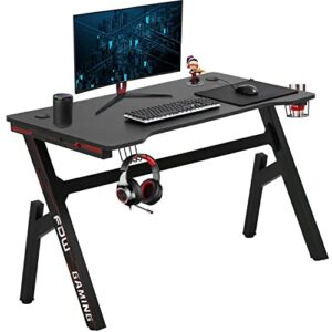 gaming computer desk home office desk extra large modern ergonomic black pc carbon fiber writing desk table with cup holder headphone hook