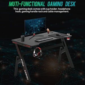 Gaming Computer Desk Home Office Desk Extra Large Modern Ergonomic Black PC Carbon Fiber Writing Desk Table with Cup Holder Headphone Hook