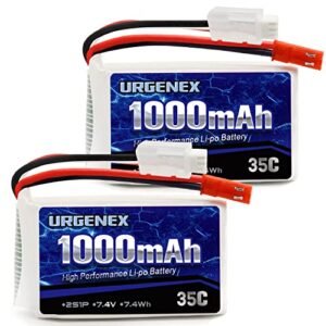 urgenex 7.4v lipo battery 1000mah 2s li-po battery 35c with jst plug rc batteries fit for wltoys rc cars a949 a959 a969 a979 k929 and most 1/10, 1/16, 1/18, 1/24 scale rc cars remote control cars