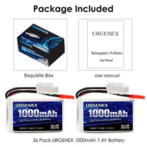 URGENEX 7.4V Lipo Battery 1000mAh 2S Li-Po Battery 35C with JST Plug RC Batteries Fit for WLtoys Rc Cars A949 A959 A969 A979 K929 and Most 1/10, 1/16, 1/18, 1/24 Scale RC Cars Remote Control Cars