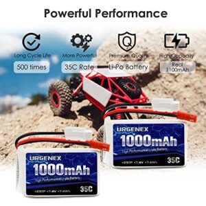 URGENEX 7.4V Lipo Battery 1000mAh 2S Li-Po Battery 35C with JST Plug RC Batteries Fit for WLtoys Rc Cars A949 A959 A969 A979 K929 and Most 1/10, 1/16, 1/18, 1/24 Scale RC Cars Remote Control Cars