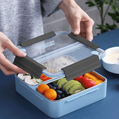 Healthy Human On The Go Bento Lunch Box with Stainless Steel Trays for - Blue