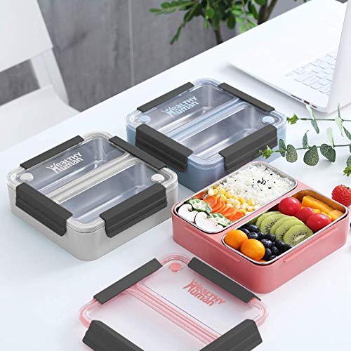 Healthy Human On The Go Bento Lunch Box with Stainless Steel Trays for - Blue