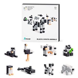 pixio magnetic building blocks - black & white animals story series - magnetic blocks building toys - boys toys age 6-8 - magnetic toys 6-7 year old boys - 195 pcs