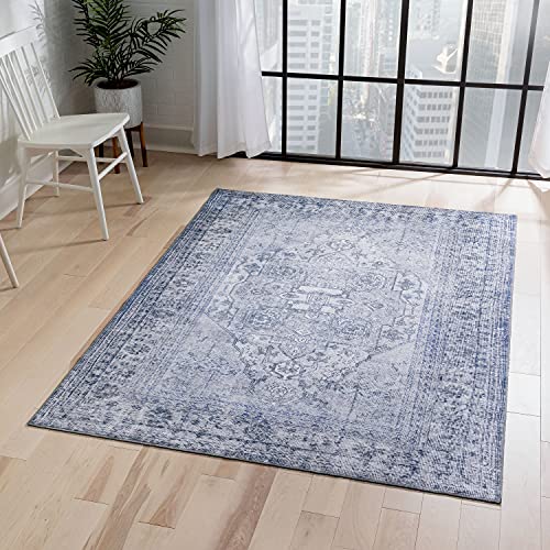 Well Woven Overdyed Helode Machine Washable Grey Vintage Oriental Medallion Area Rug 5x7 (5' x 7')