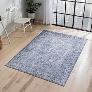 Well Woven Overdyed Helode Machine Washable Grey Vintage Oriental Medallion Area Rug 5x7 (5' x 7')