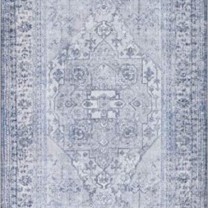 Well Woven Overdyed Helode Machine Washable Grey Vintage Oriental Medallion Area Rug 5x7 (5' x 7')